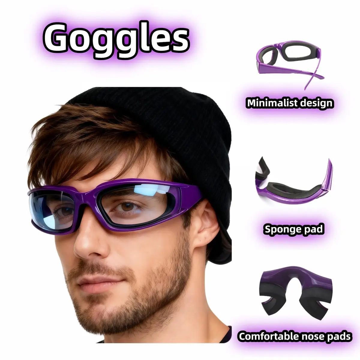 RyanDesign Tear-Free Onion Goggles, Anti Fog Kitchen Safety Glasses for Cutting Onions & Peppers - Windproof, Dustproof Protective Eyewear with Ultra-Light Frame for Cooking, Grilling(Purple) - view 6