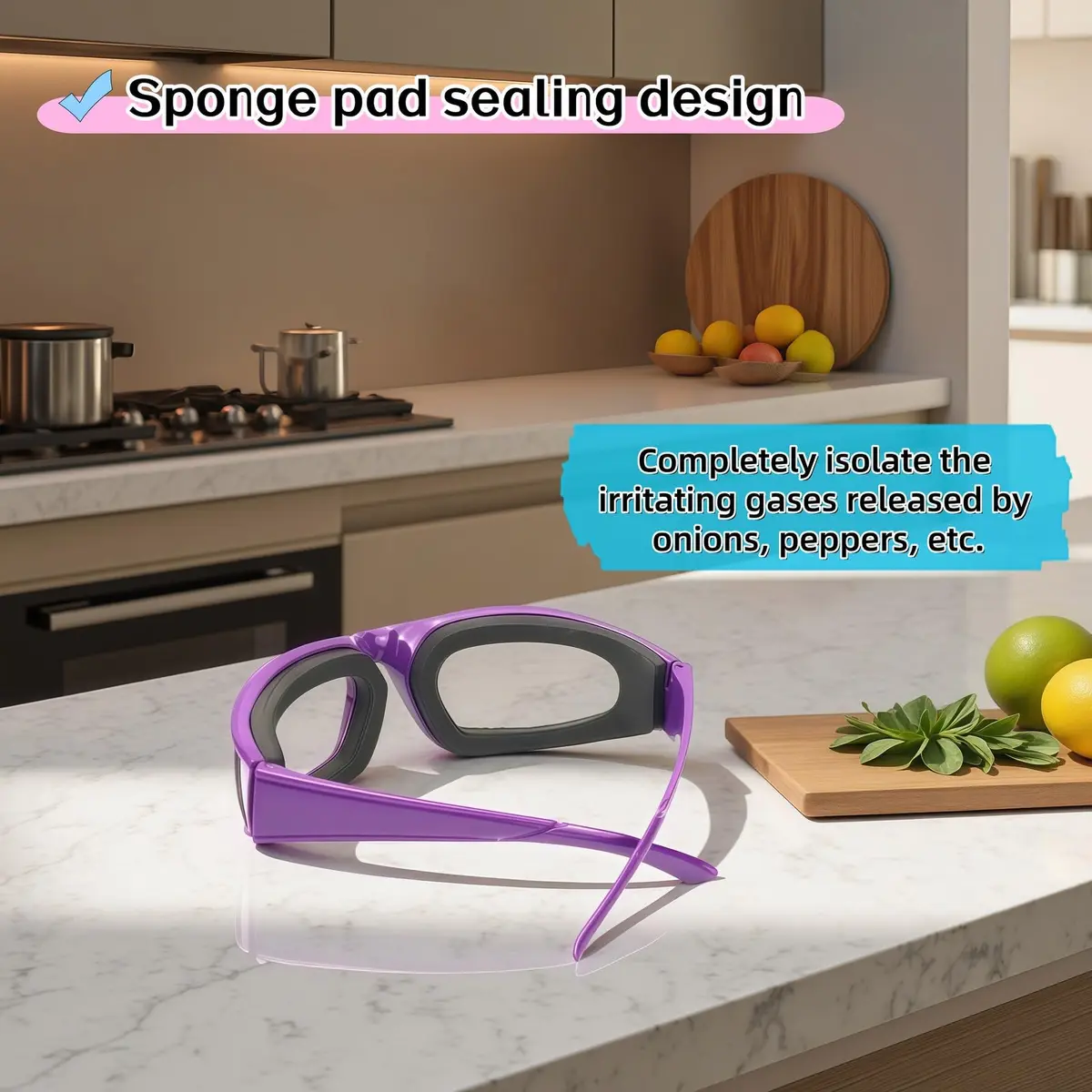 RyanDesign Tear-Free Onion Goggles, Anti Fog Kitchen Safety Glasses for Cutting Onions & Peppers - Windproof, Dustproof Protective Eyewear with Ultra-Light Frame for Cooking, Grilling(Purple) - view 9