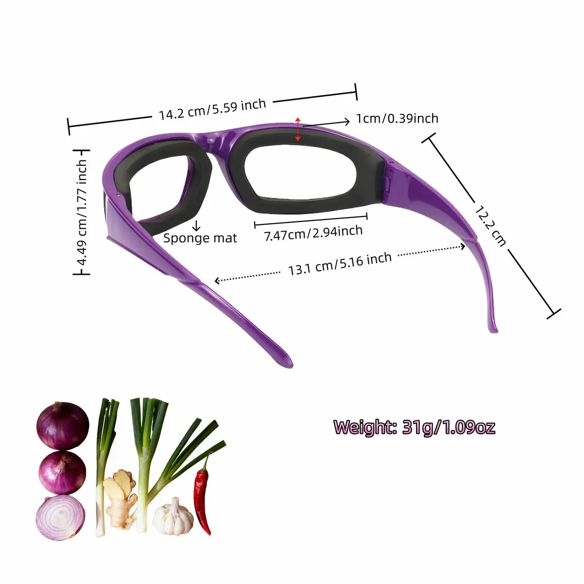 RyanDesign Tear-Free Onion Goggles, Anti Fog Kitchen Safety Glasses for Cutting Onions & Peppers - Windproof, Dustproof Protective Eyewear with Ultra-Light Frame for Cooking, Grilling(Purple) - view 2