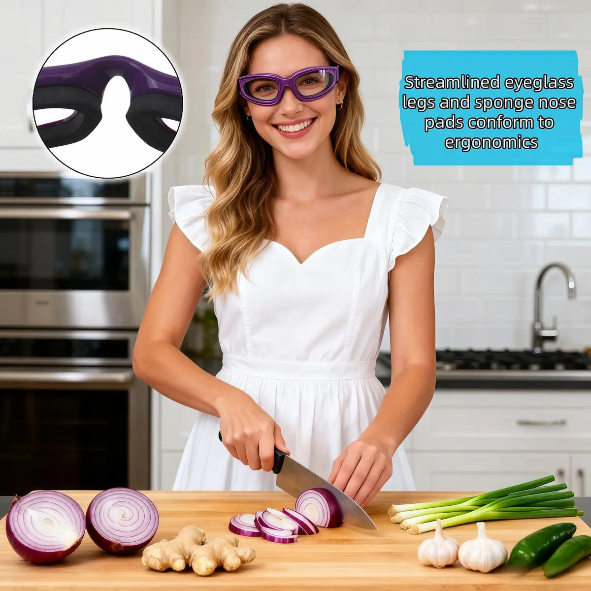 RyanDesign Tear-Free Onion Goggles, Anti Fog Kitchen Safety Glasses for Cutting Onions & Peppers - Windproof, Dustproof Protective Eyewear with Ultra-Light Frame for Cooking, Grilling(Purple) - view 3