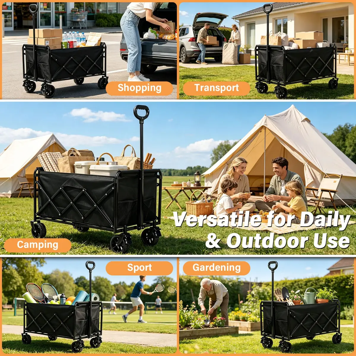 JINIHFW Heavy Duty Foldable Garden Wagon Cart 272 kg (600 lb) Capacity | All-Terrain Wheels with Brakes - view 9
