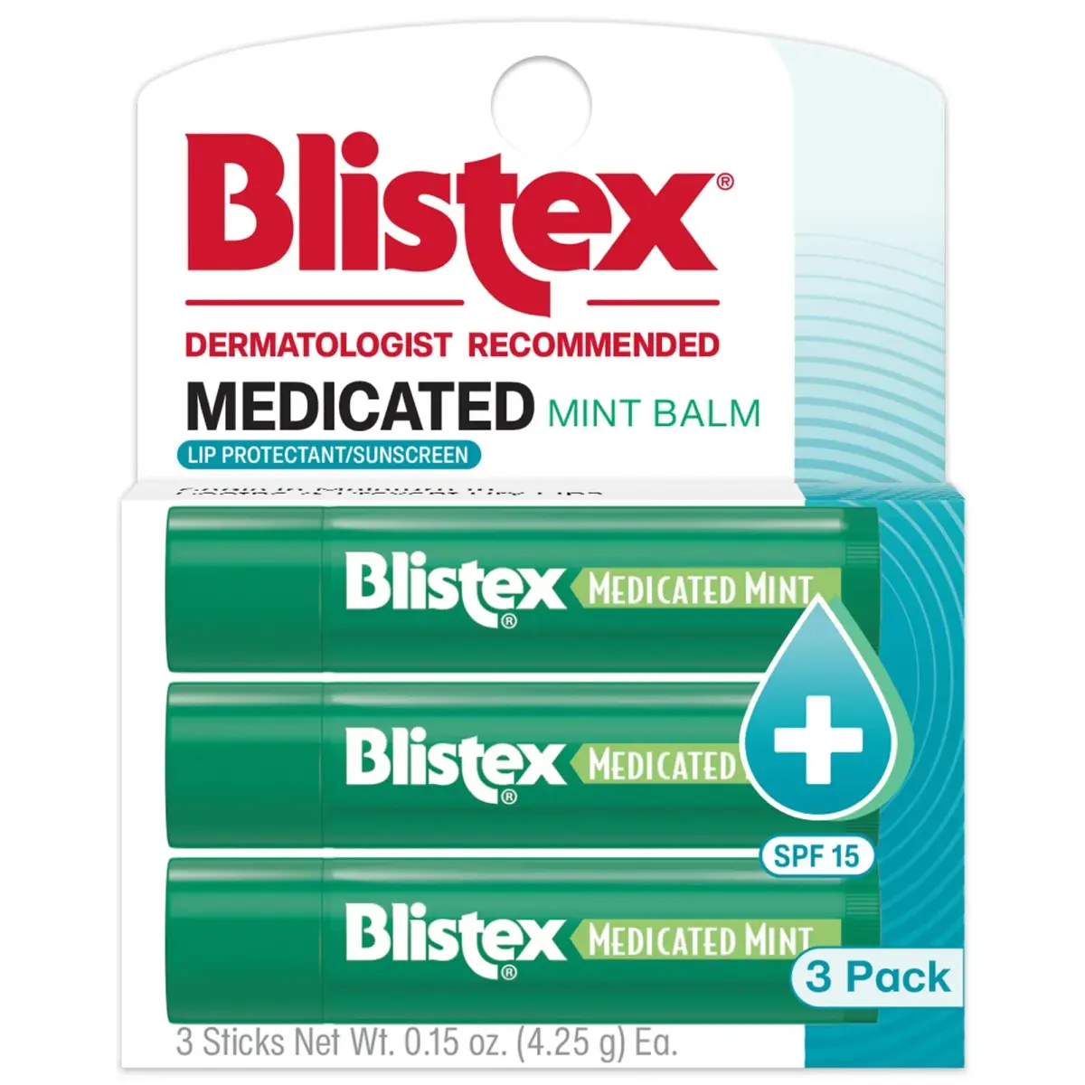Blistex Medicated Mint Lip Balm SPF 15, 0.15 oz (3 Count) | Dermatologist Recommended for Dry & Chapped Lips - main product image