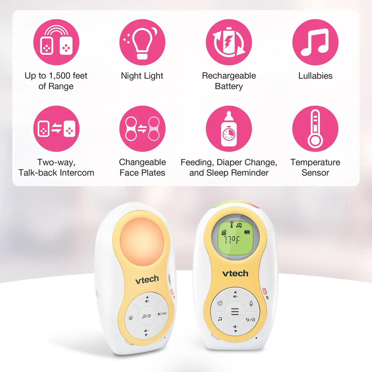 VTech DM1215 Digital Audio Baby Monitor with 1500ft Range, Night Light, Lullabies, Two-Way Talk, Temperature Sensor, Rechargeable Battery (White) - view 2