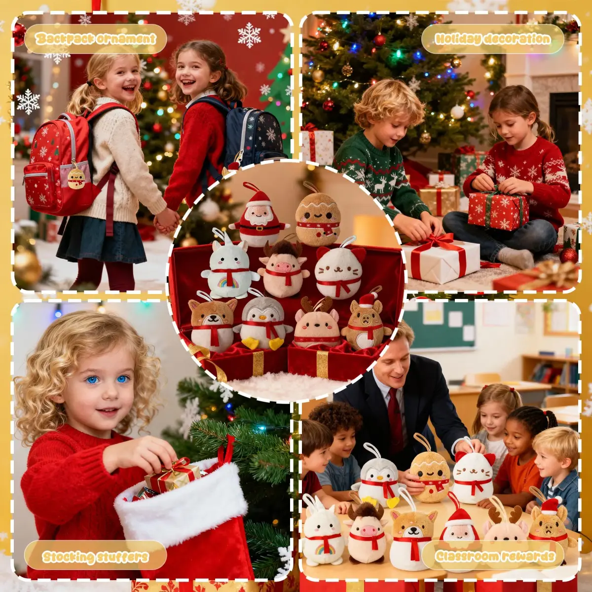 Rdogeia 9 Pcs Christmas Mini Stuffed Animals Toy Set | Festive Plush Figures for Kids 3-10 Years - view 5