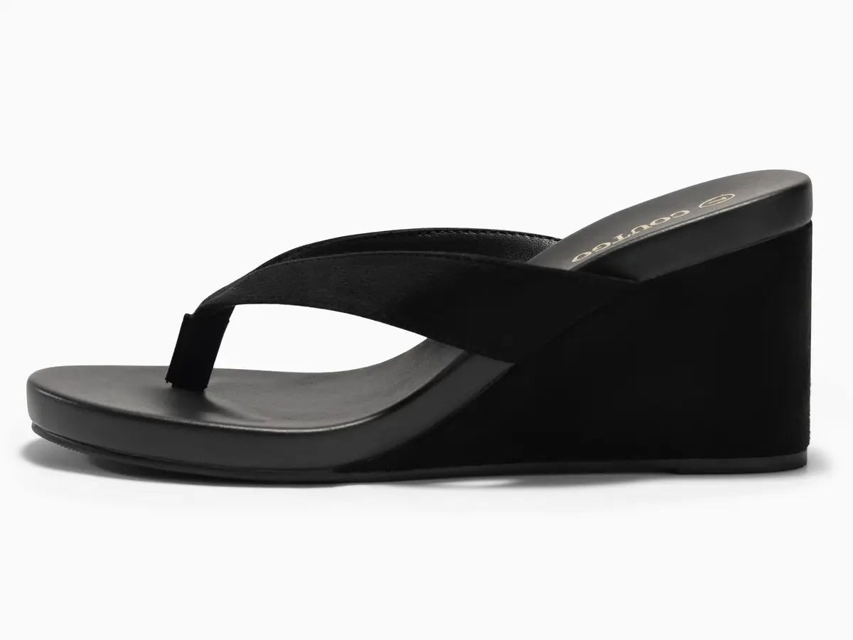 Coutgo Women's Wedge Heel Sandals Platform Flip Flops Slides Beach Shoes Suede Black 7 US (8.1 cm Heel) - view 6