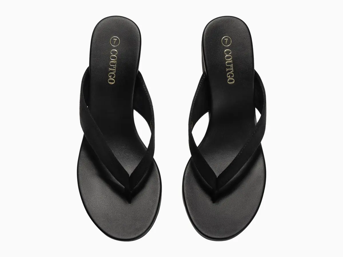 Coutgo Women's Wedge Heel Sandals Platform Flip Flops Slides Beach Shoes Suede Black 7 US (8.1 cm Heel) - view 7