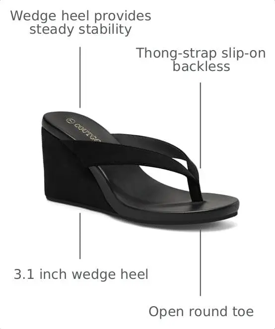 Coutgo Women's Wedge Heel Sandals Platform Flip Flops Slides Beach Shoes Suede Black 7 US (8.1 cm Heel) - view 3