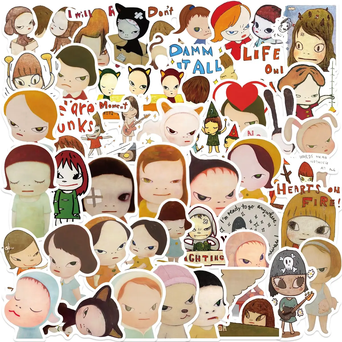 UBOFUGS Yoshitomo Nara Stickers Pack 50pcs | Waterproof Vinyl Decals for Water Bottle, Laptop, Phone, Skateboard, Scrapbooking, Kids Teens Adults Fans - main product image