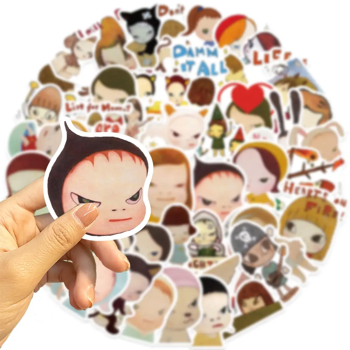 UBOFUGS Yoshitomo Nara Stickers Pack 50pcs | Waterproof Vinyl Decals for Water Bottle, Laptop, Phone, Skateboard, Scrapbooking, Kids Teens Adults Fans - view 2