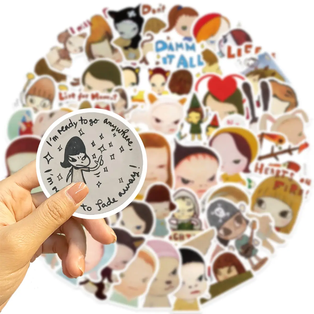 UBOFUGS Yoshitomo Nara Stickers Pack 50pcs | Waterproof Vinyl Decals for Water Bottle, Laptop, Phone, Skateboard, Scrapbooking, Kids Teens Adults Fans - view 3