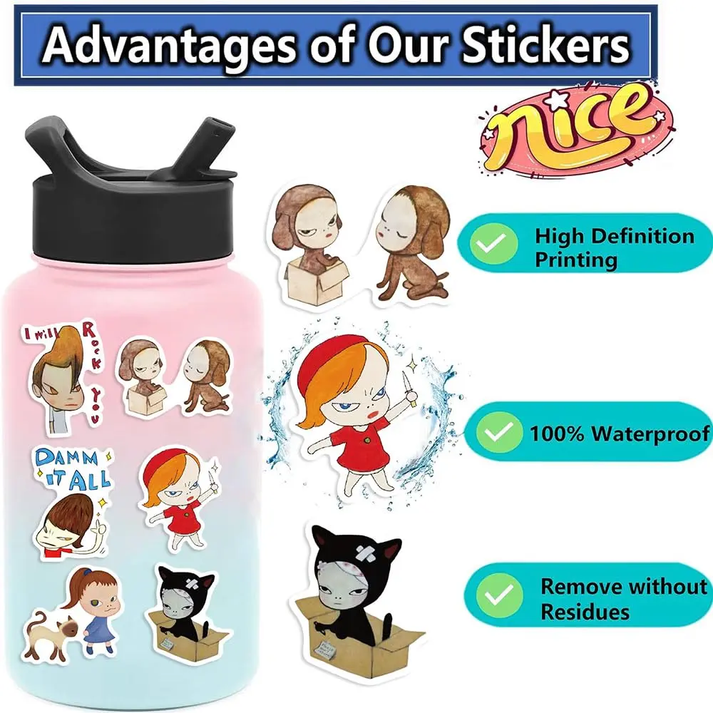 UBOFUGS Yoshitomo Nara Stickers Pack 50pcs | Waterproof Vinyl Decals for Water Bottle, Laptop, Phone, Skateboard, Scrapbooking, Kids Teens Adults Fans - view 4