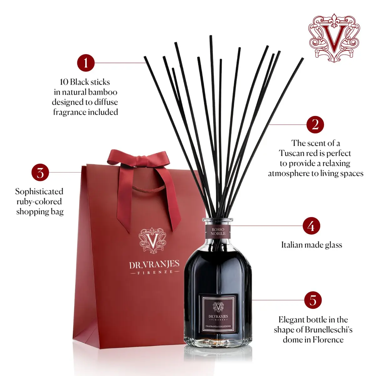 Dr. Vranjes Rosso Nobile 250 ml Reed Diffuser + Elegant Shopping Bag | Italian Luxury Home Fragrance - view 2