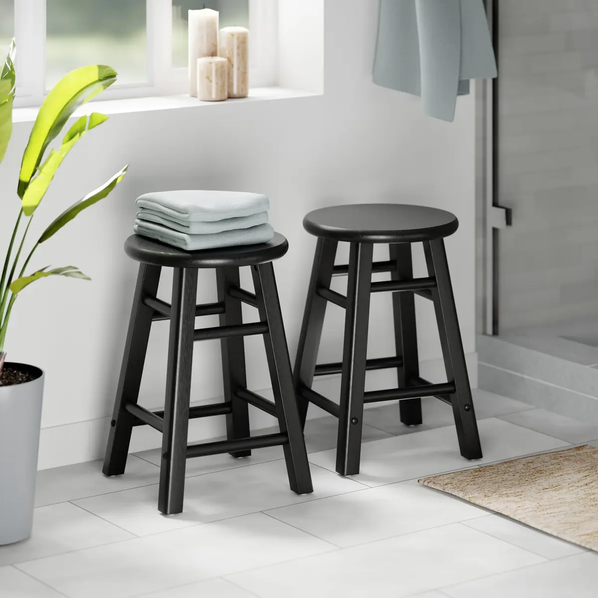 Winsome Element 2-piece Counter Stool Set | Solid Beech Wood, Classic Design, 18" Seat Height, Black Finish - view 2