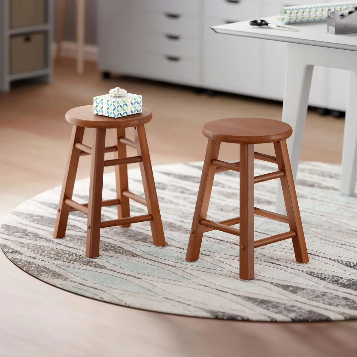 Winsome Element 2-piece Counter Stool Set | Solid Beech Wood, Teak Finish, 18" Seat Height - view 2