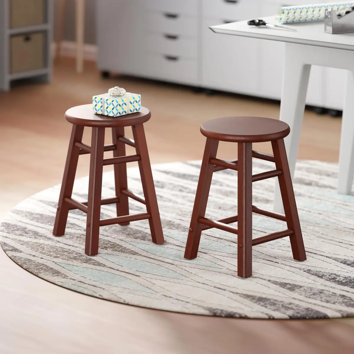 Winsome Element 2-Piece Counter Stool Set | Solid Beech Wood, Walnut Finish, 18" Seat Height - view 2