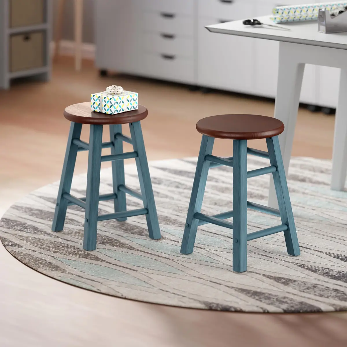 Winsome Element 2-piece Counter Stool Set | Solid Beech Wood, Elegant Walnut Finish, 18" Seat Height - view 2