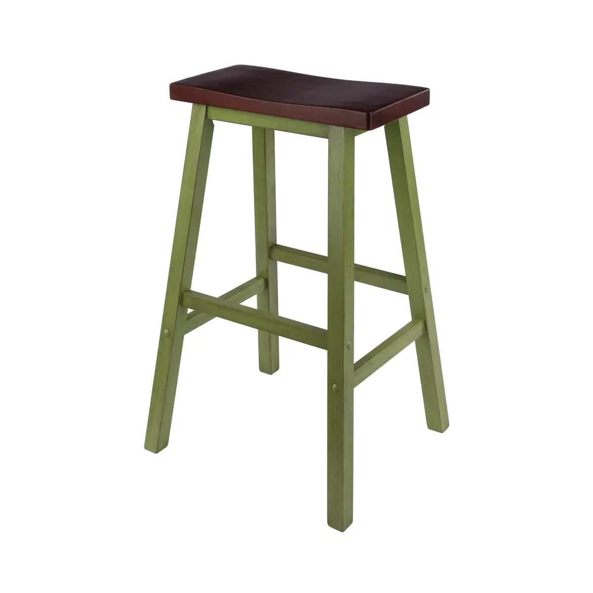 Winsome Satori Saddle Seat 29" Bar Stool | Rustic Green Walnut Comfort - main product image