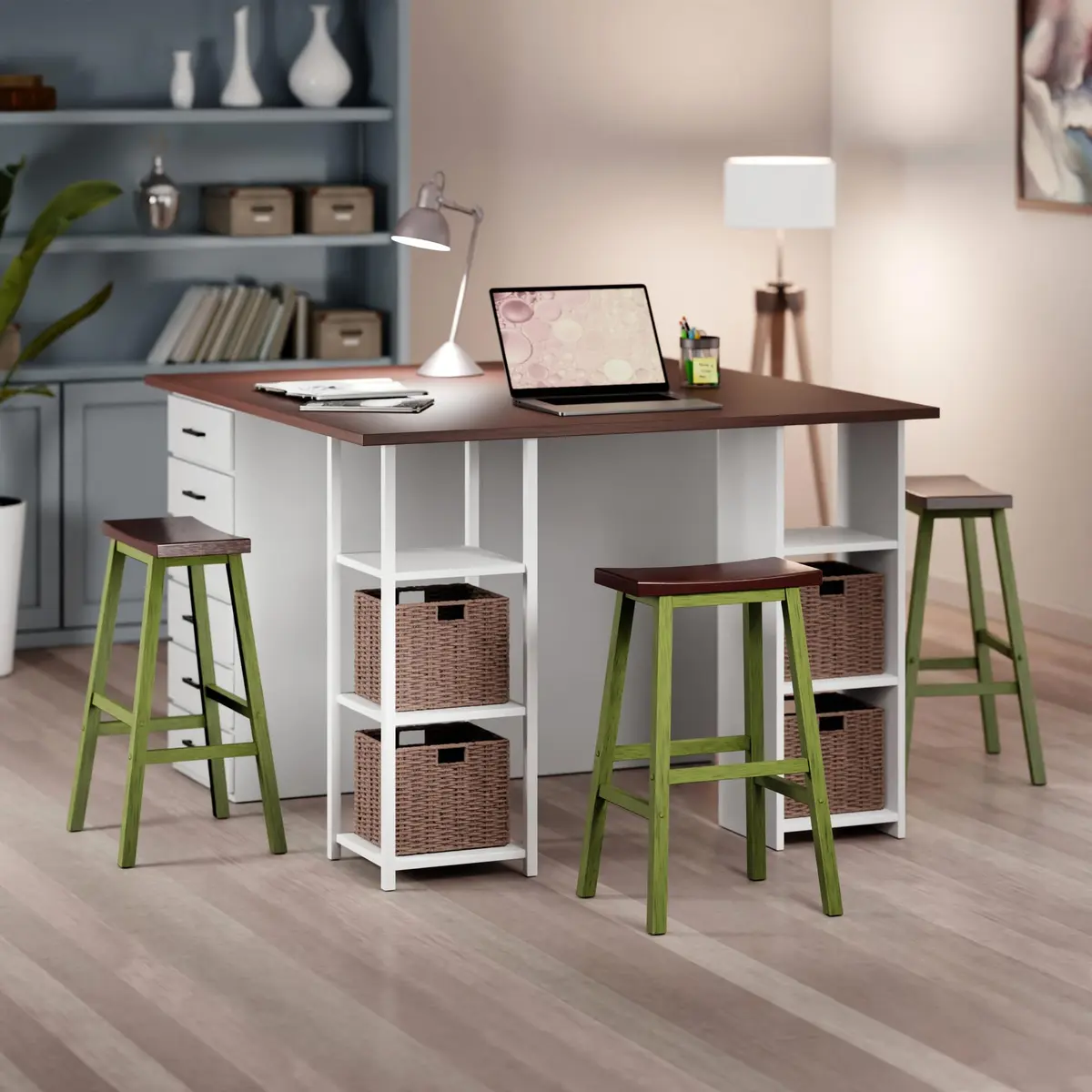 Winsome Satori Saddle Seat 29" Bar Stool | Rustic Green Walnut Comfort - view 2