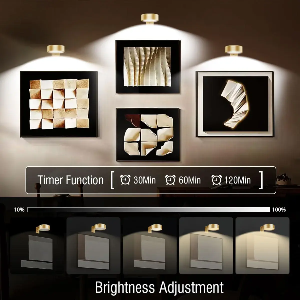 Xuolder Rechargeable Picture Light 3-Pack Gold | Magnetic LED Art Display Light with Remote, 300 Lumens, 3 Color Temps & 12 RGB Modes - view 3