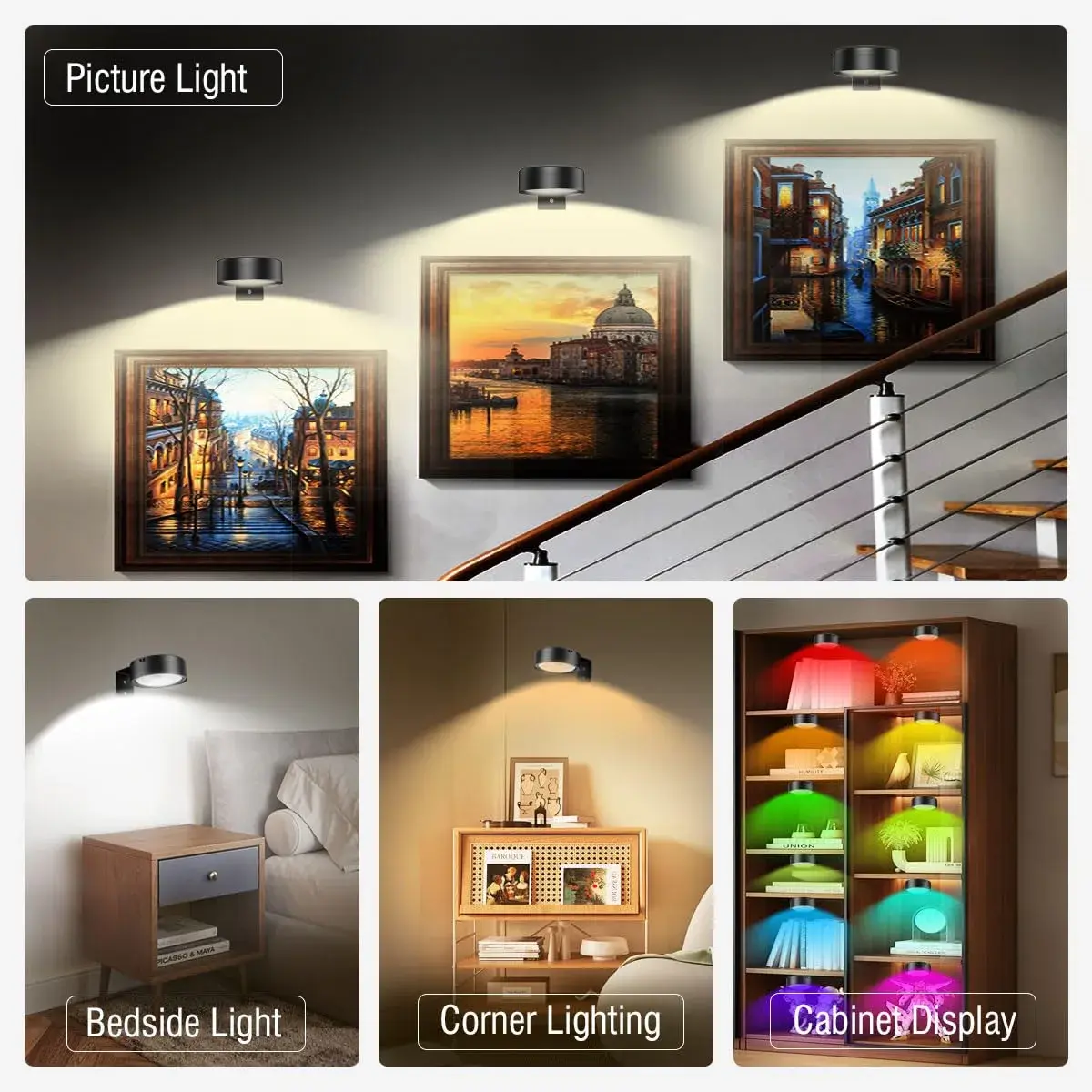 Xuolder Rechargeable Picture Light 3-Pack | Magnetic LED Art Display Light with Remote, 3 Color Temps & 12 RGB Modes - view 7