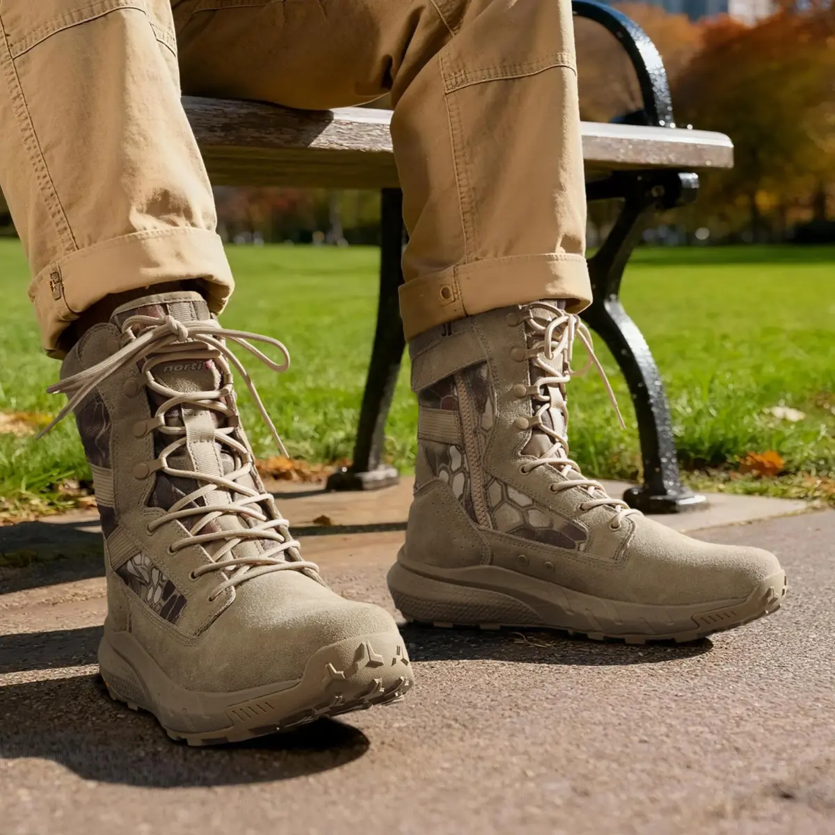 NORTIV 8 Men's Camo Sand Tactical Military Boots 8.57" Shaft | Lightweight & Cushioned - view 2