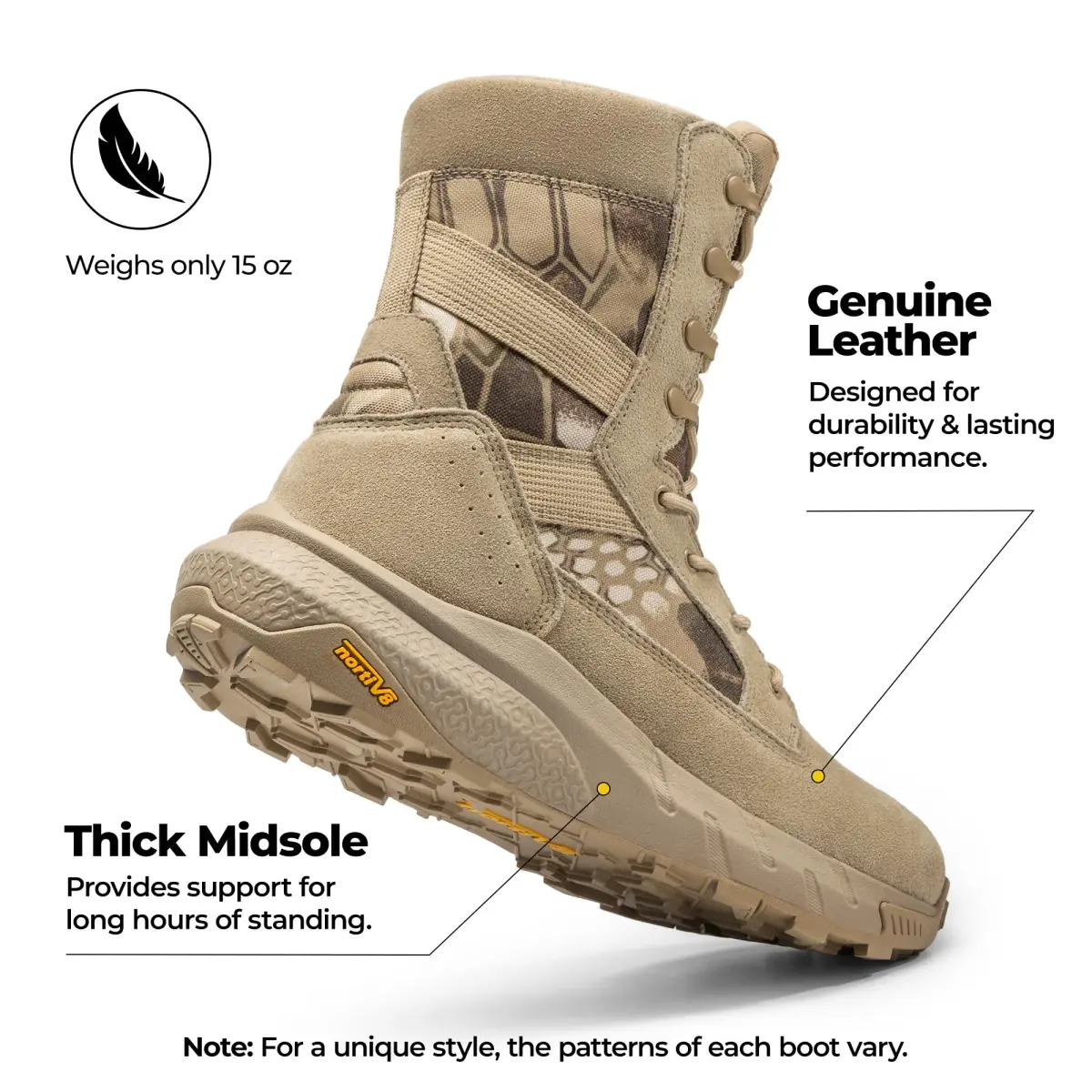 NORTIV 8 Men's Camo Sand Tactical Military Boots 8.57" Shaft | Lightweight & Cushioned - view 4