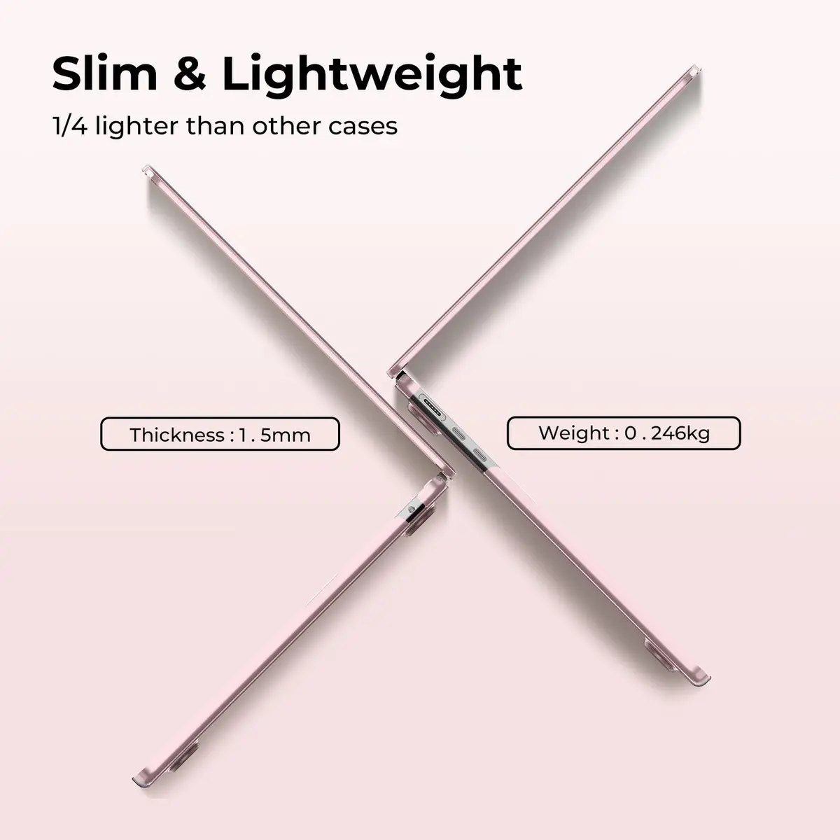 EooCoo Case for MacBook Air 13 inch M5/M4/M3/M2 | Crystal Pink Slim Hard Shell - view 5