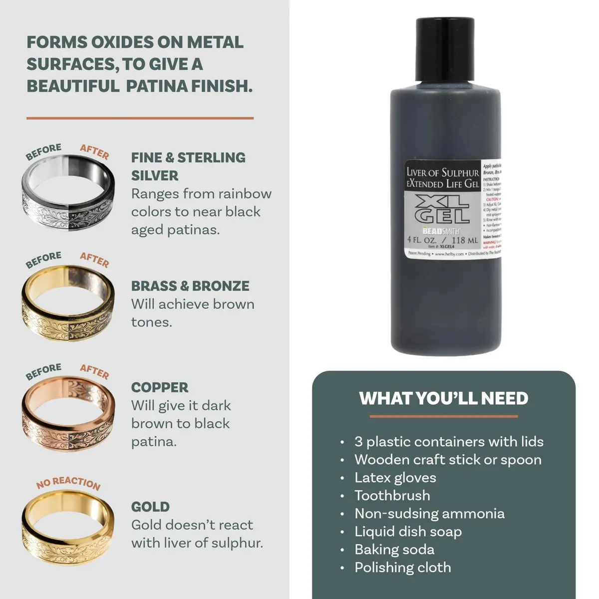 The Beadsmith XL Gel Liver of Sulfur 118ml | Patina Finish for Metal Art & Jewelry - view 2