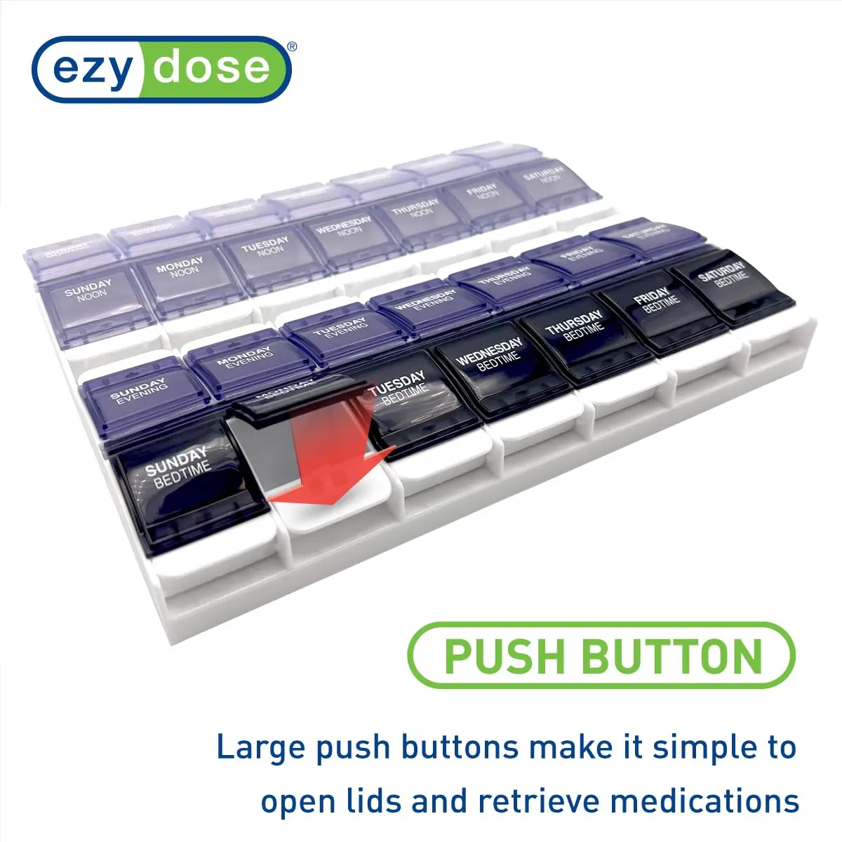 EZY DOSE Push Button Weekly 7-Day Pill Organizer 2XL | 28 Compartments for 4 Daily Doses - view 4