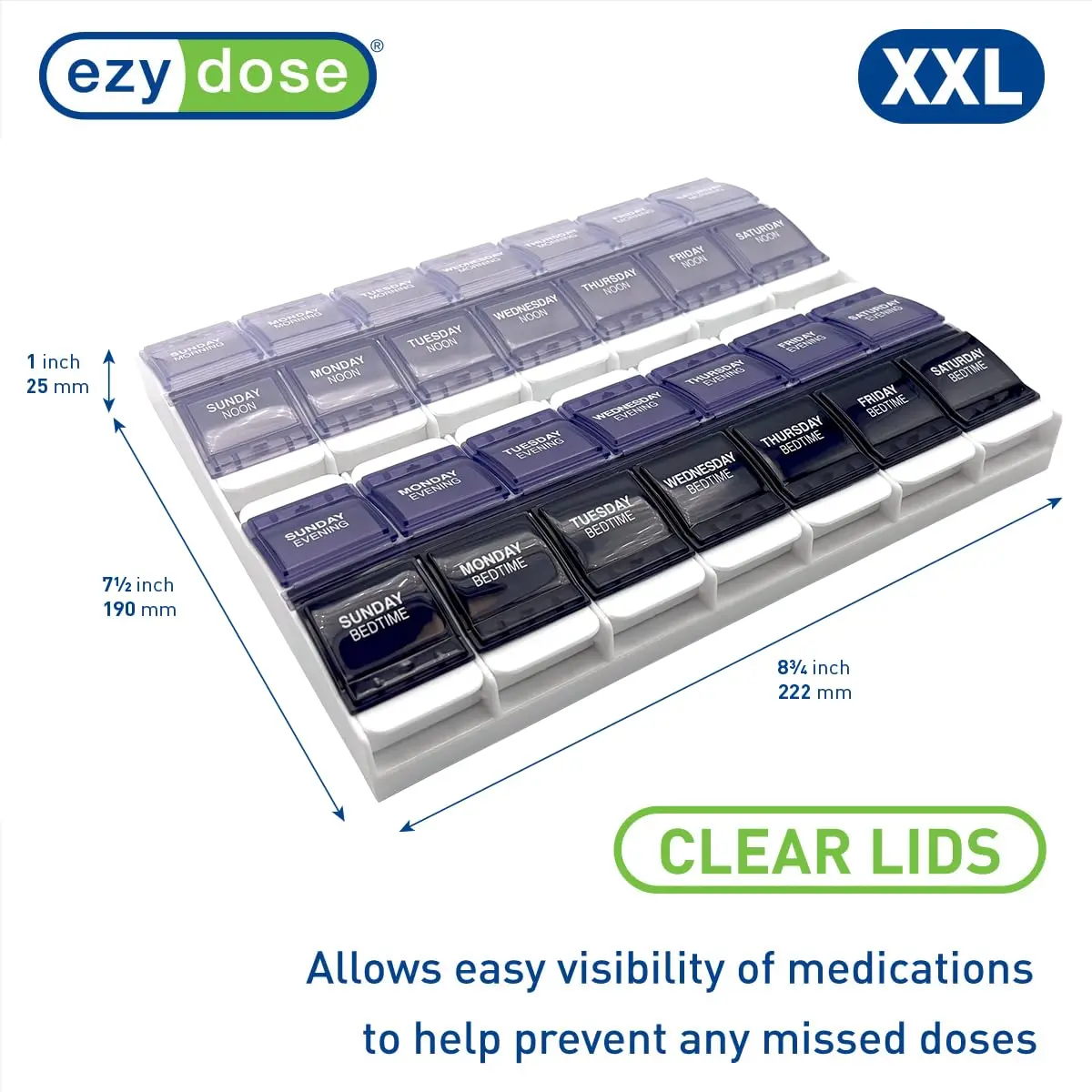 EZY DOSE Push Button Weekly 7-Day Pill Organizer 2XL | 28 Compartments for 4 Daily Doses - view 2