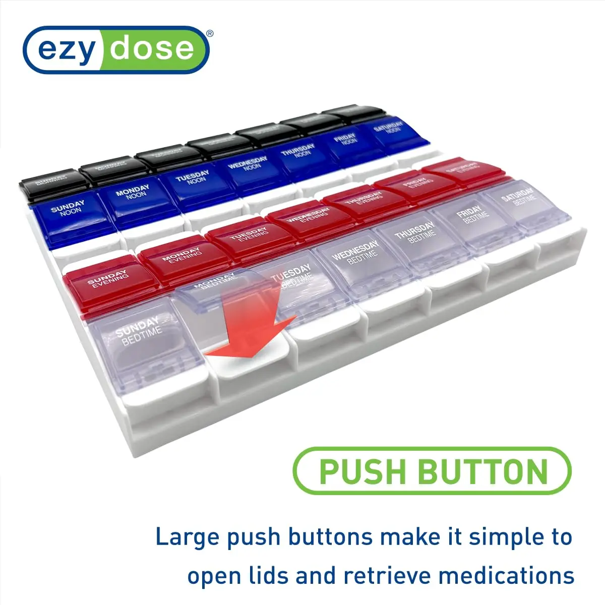 EZY DOSE Weekly Pill Organizer 7-Day, 4X/Day, 2XL | Push Button, Large Compartments, Travel Friendly - view 4