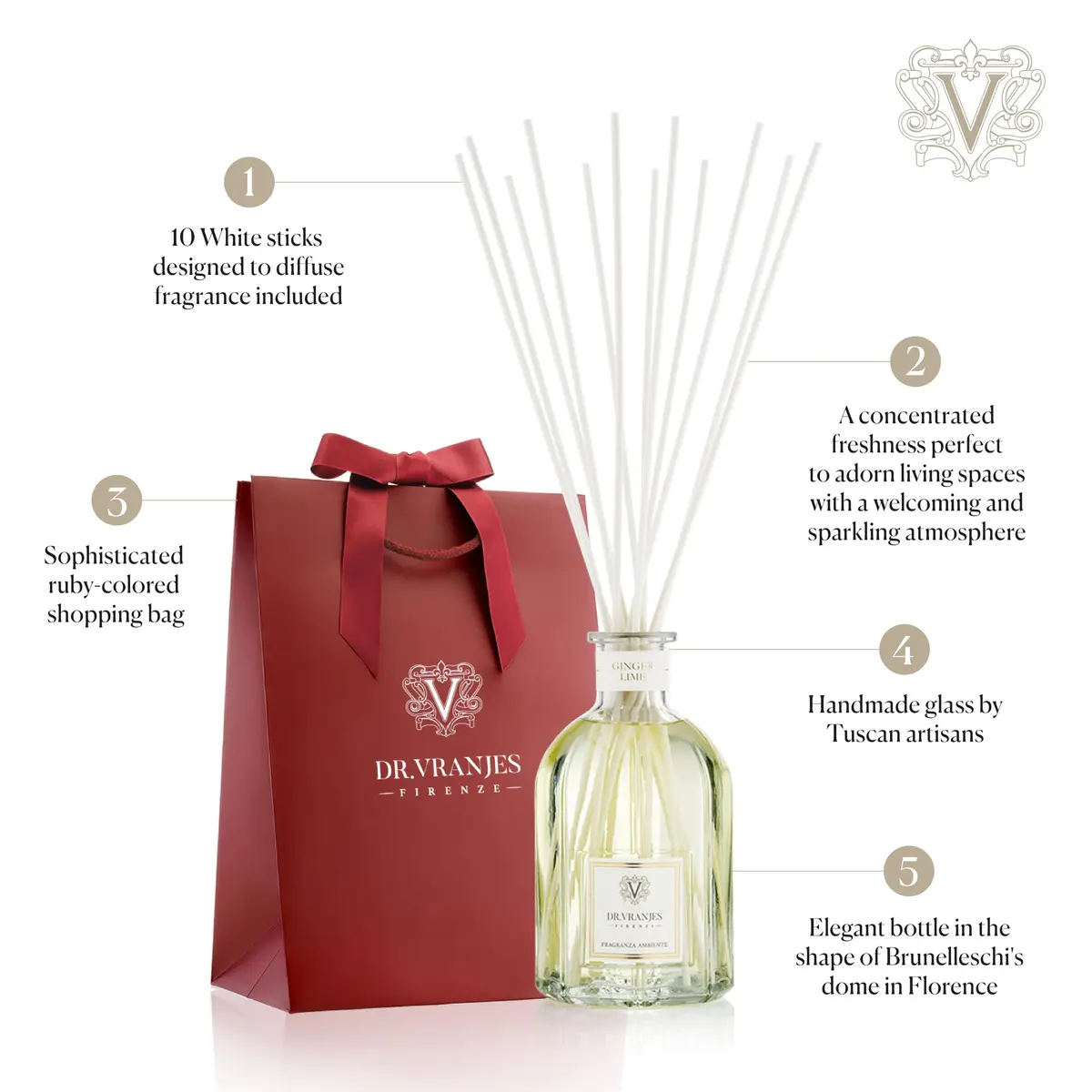 Dr. Vranjes Ginger Lime 250 ml Reed Diffuser + Elegant Shopping Bag | Bright Fruity & Spicy Home Fragrance - view 2