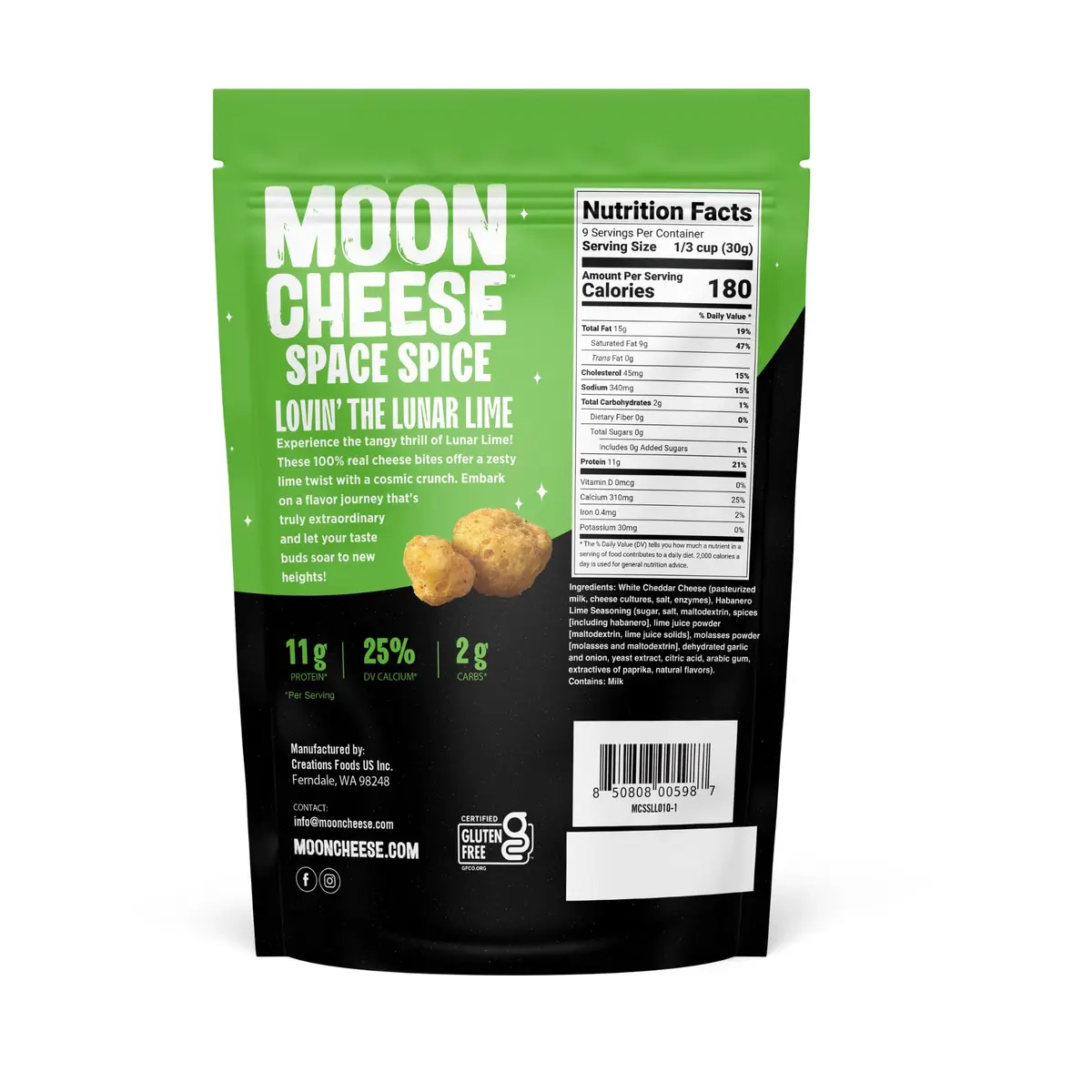 Moon Cheese Spicy Lunar Lime Cheese Bites | Protein & Gluten-Free Snack (10 oz, 2-Pack) - view 2