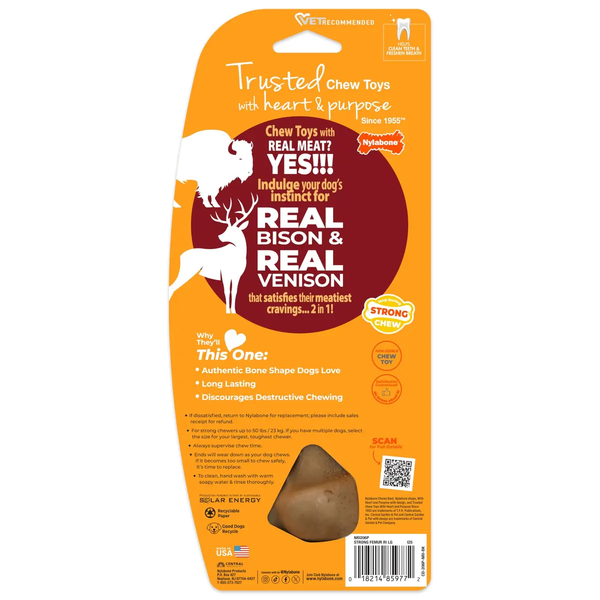 Nylabone Strong Chew Femur Bone Dog Toy with Real Bison & Venison Flavor, Large 4.5" (11.4 cm) - view 9