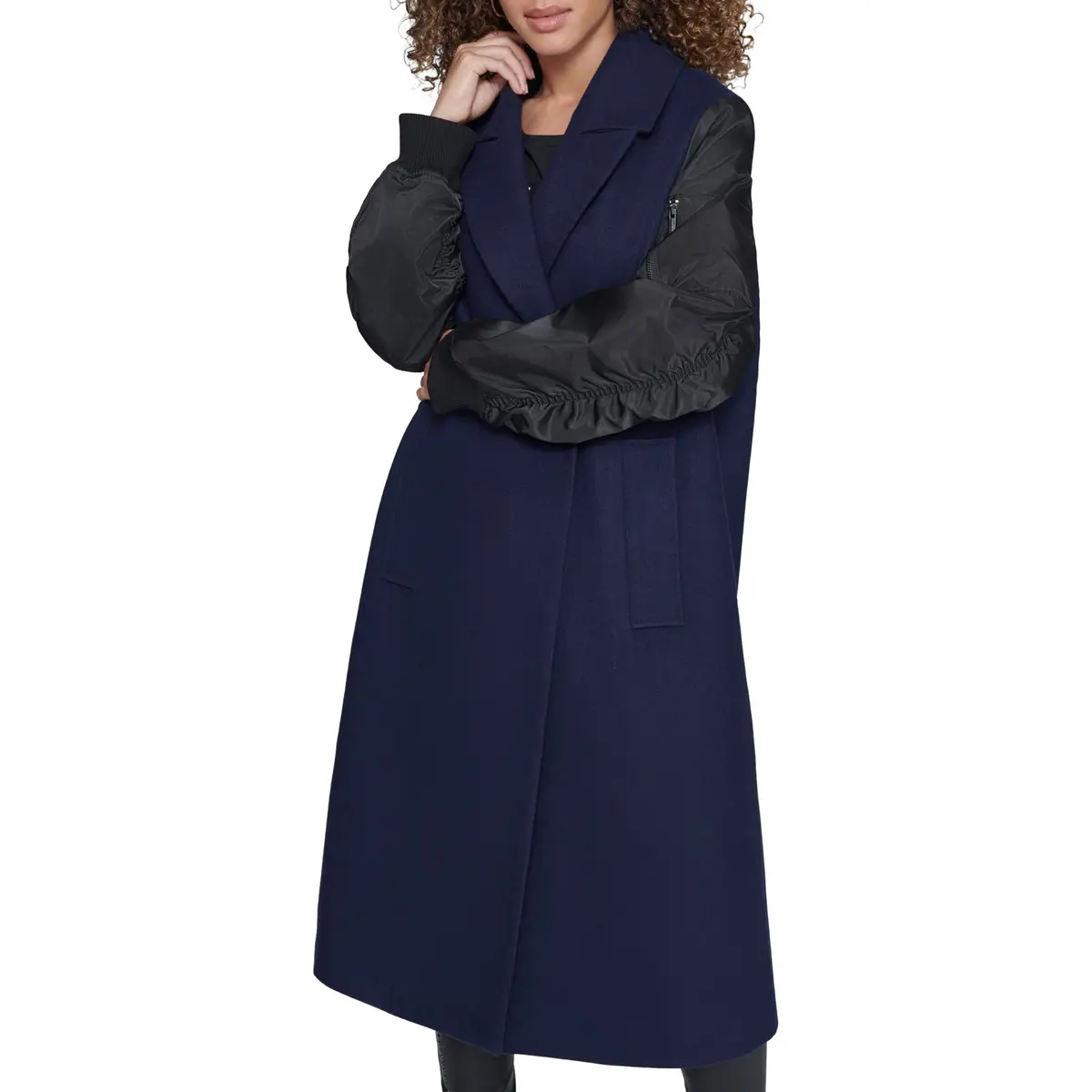 KARL LAGERFELD Paris Women's Long Wool Mix Media Double Breasted Jacket Navy, XX-Large | Timeless Warmth & Style - view 3