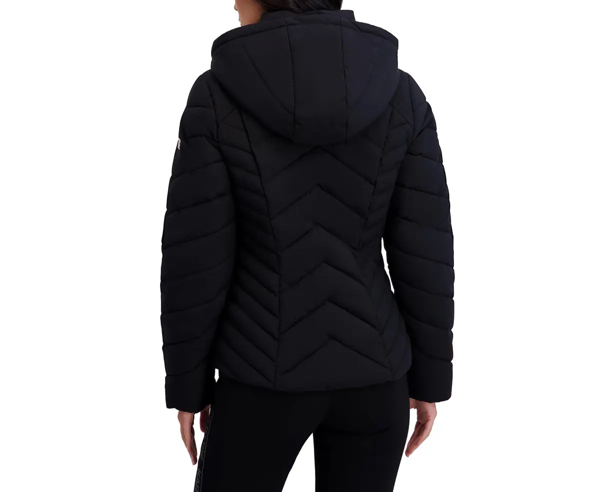 KARL LAGERFELD Paris Women's Chevron Lightweight Puffer, Black, Small | Stylish lightweight warmth for transitional weather - view 4