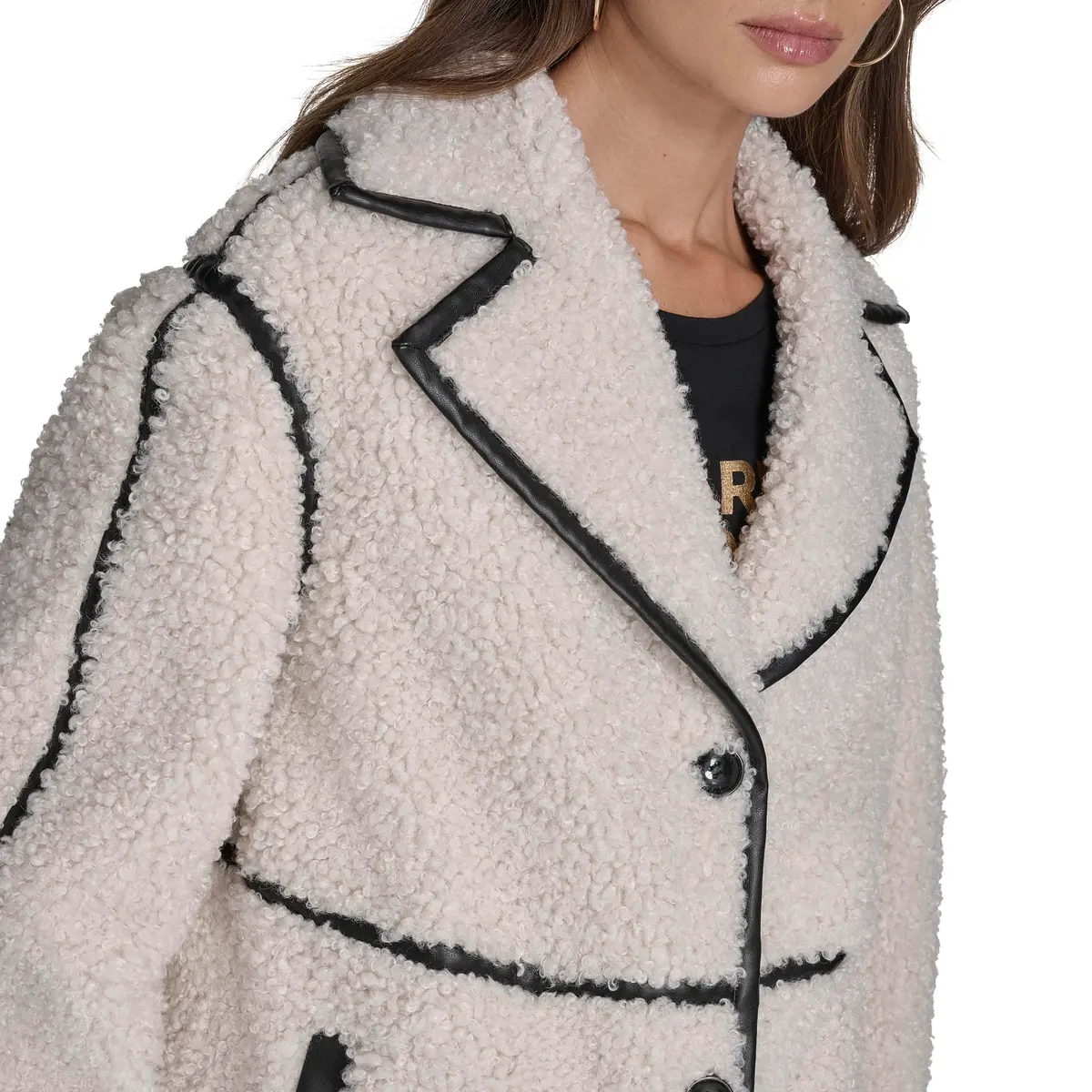 KARL LAGERFELD Paris Women's Long Faux Shearling Jacket, Ivory, Small | Cozy winter staple with Parisian style - view 2