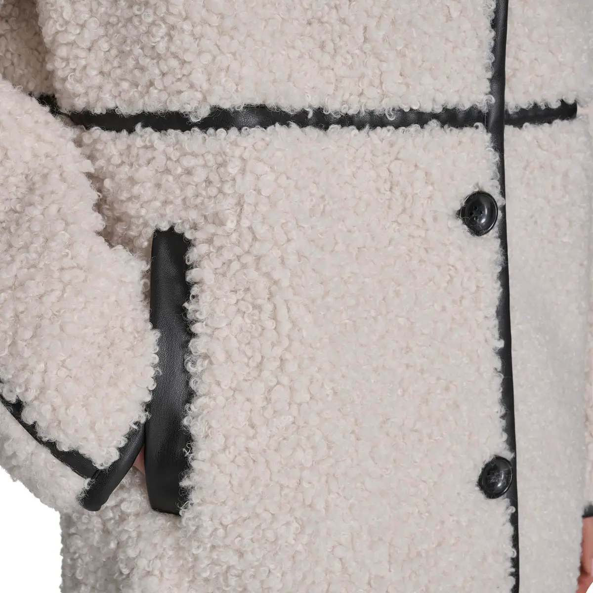 KARL LAGERFELD Paris Women's Long Faux Shearling Jacket, Ivory, Small | Cozy winter staple with Parisian style - view 3