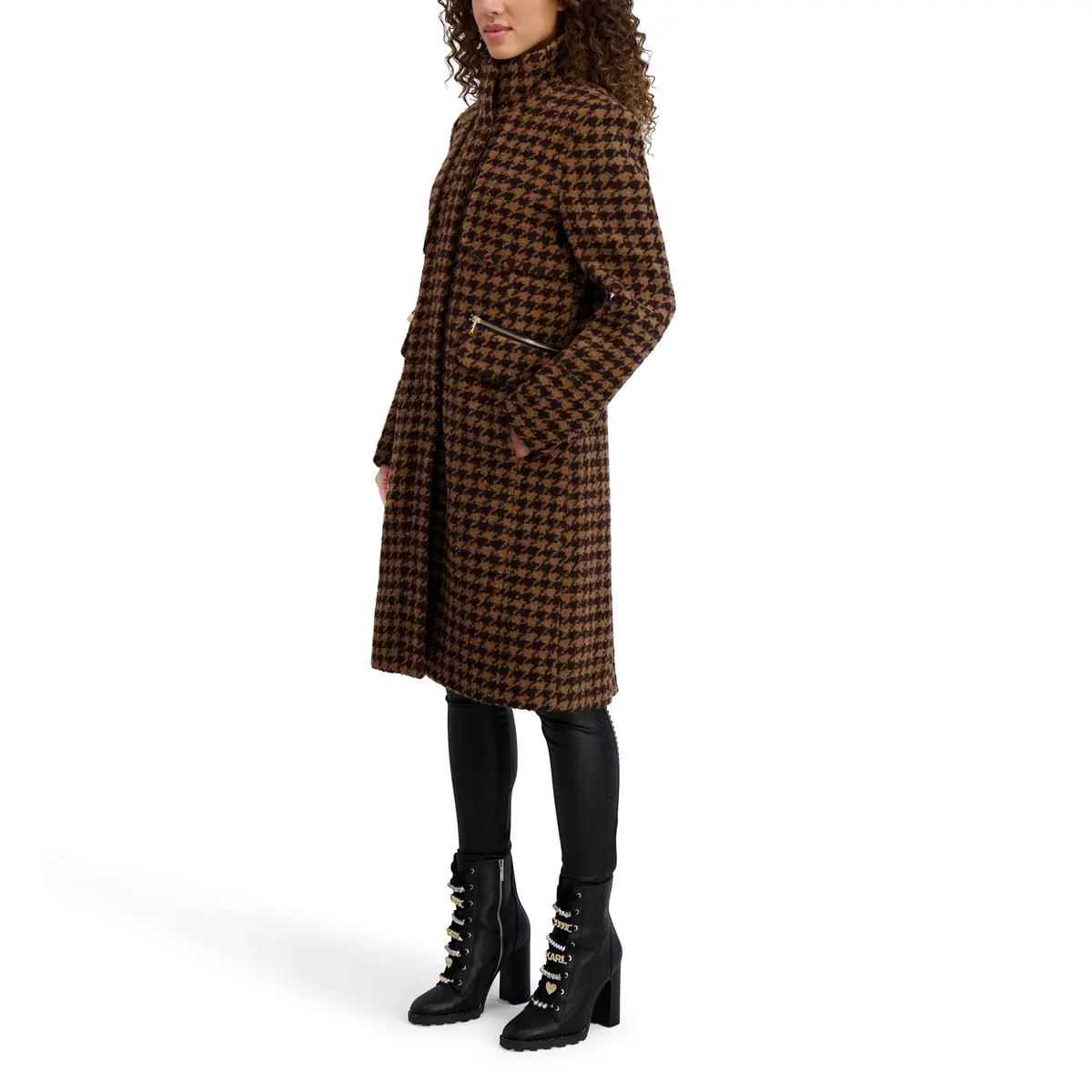 KARL LAGERFELD Paris Women's Houndscheck Zip Front Walker Jacket Brown Multi | Wool Blend, Fall - view 2