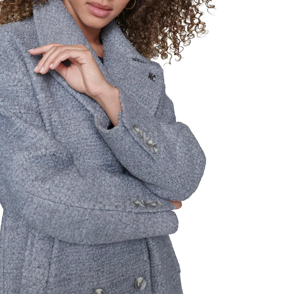 KARL LAGERFELD Paris Women's Classic Long Double Breasted Wool Peacoat Grey | Timeless Style & Warmth - view 2