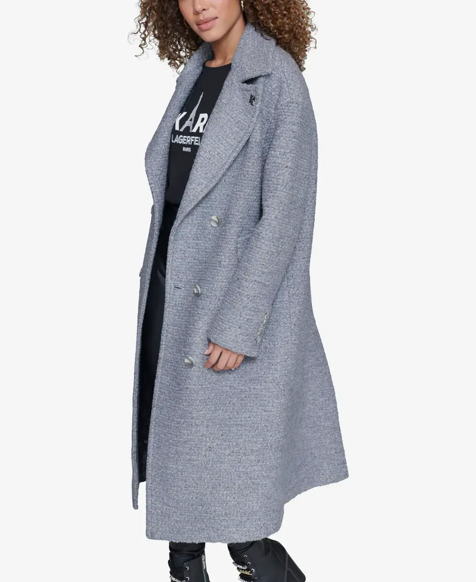 KARL LAGERFELD Paris Women's Classic Long Double Breasted Wool Peacoat Grey | Timeless Style & Warmth - view 3