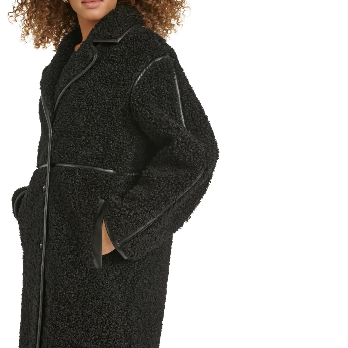 KARL LAGERFELD Paris Women's Long Faux Shearling Jacket, Black, Large | Cozy Warmth & Parisian Style - view 2
