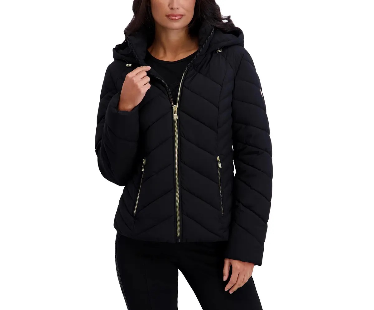 KARL LAGERFELD Paris Women's Chevron Lightweight Puffer Black Large | Stylish & Practical - main product image