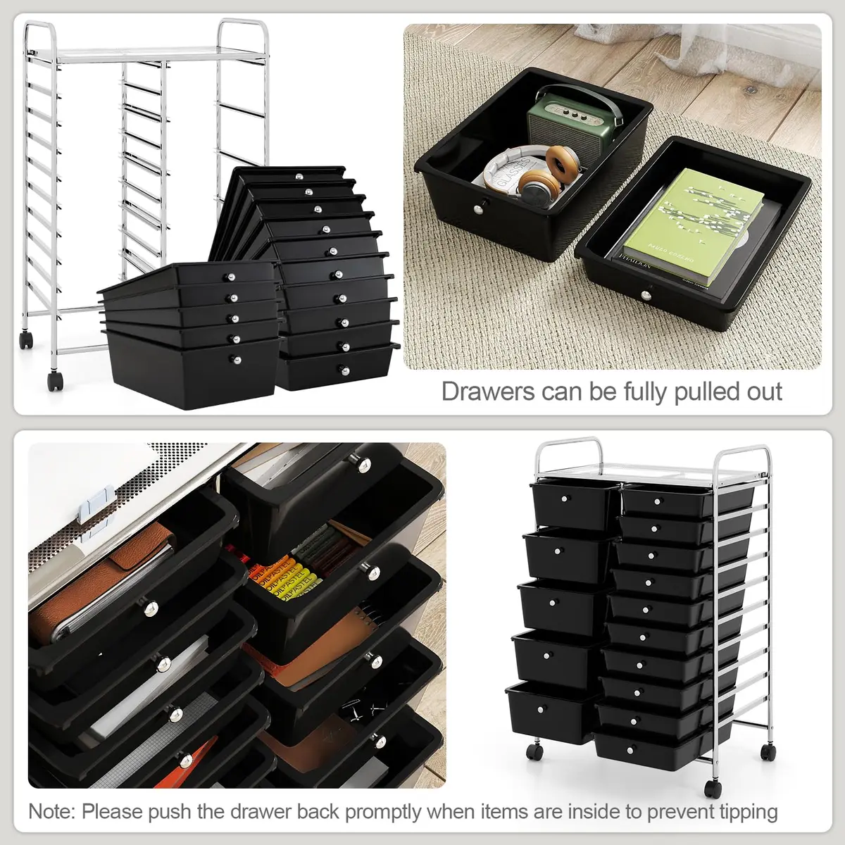 RELAX4LIFE 15-Drawer Rolling Storage Cart | Lockable Wheels & Removable Drawers for Home & Office - view 6
