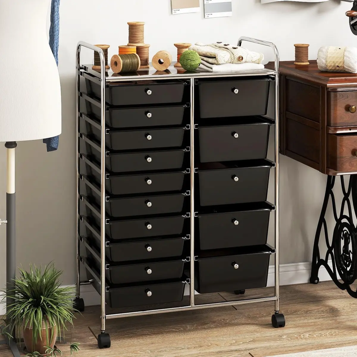 RELAX4LIFE 15-Drawer Rolling Storage Cart | Lockable Wheels & Removable Drawers for Home & Office - view 8
