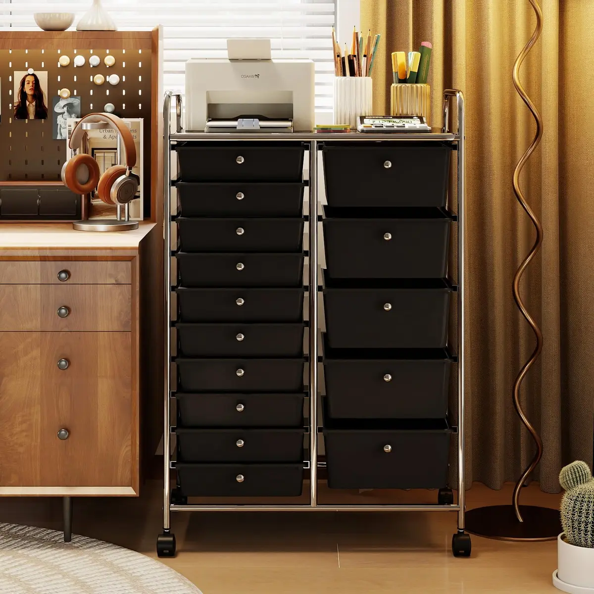 RELAX4LIFE 15-Drawer Rolling Storage Cart | Lockable Wheels & Removable Drawers for Home & Office - view 9
