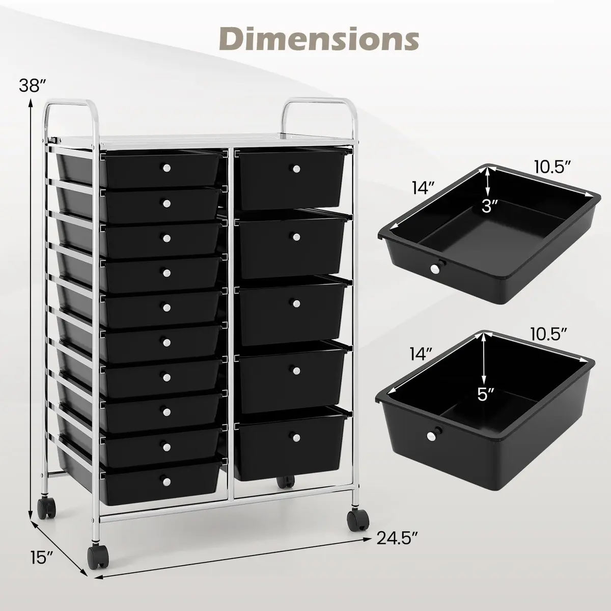 RELAX4LIFE 15-Drawer Rolling Storage Cart | Lockable Wheels & Removable Drawers for Home & Office - view 3