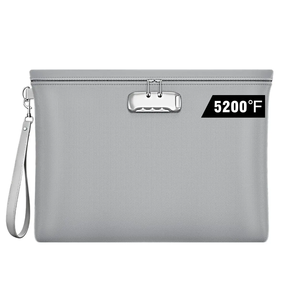 ZOOPIP Gray Fireproof Money Bag with Lock, 14.6"x10.5" - 5200℉ Rated Secure Document Pouch - main product image