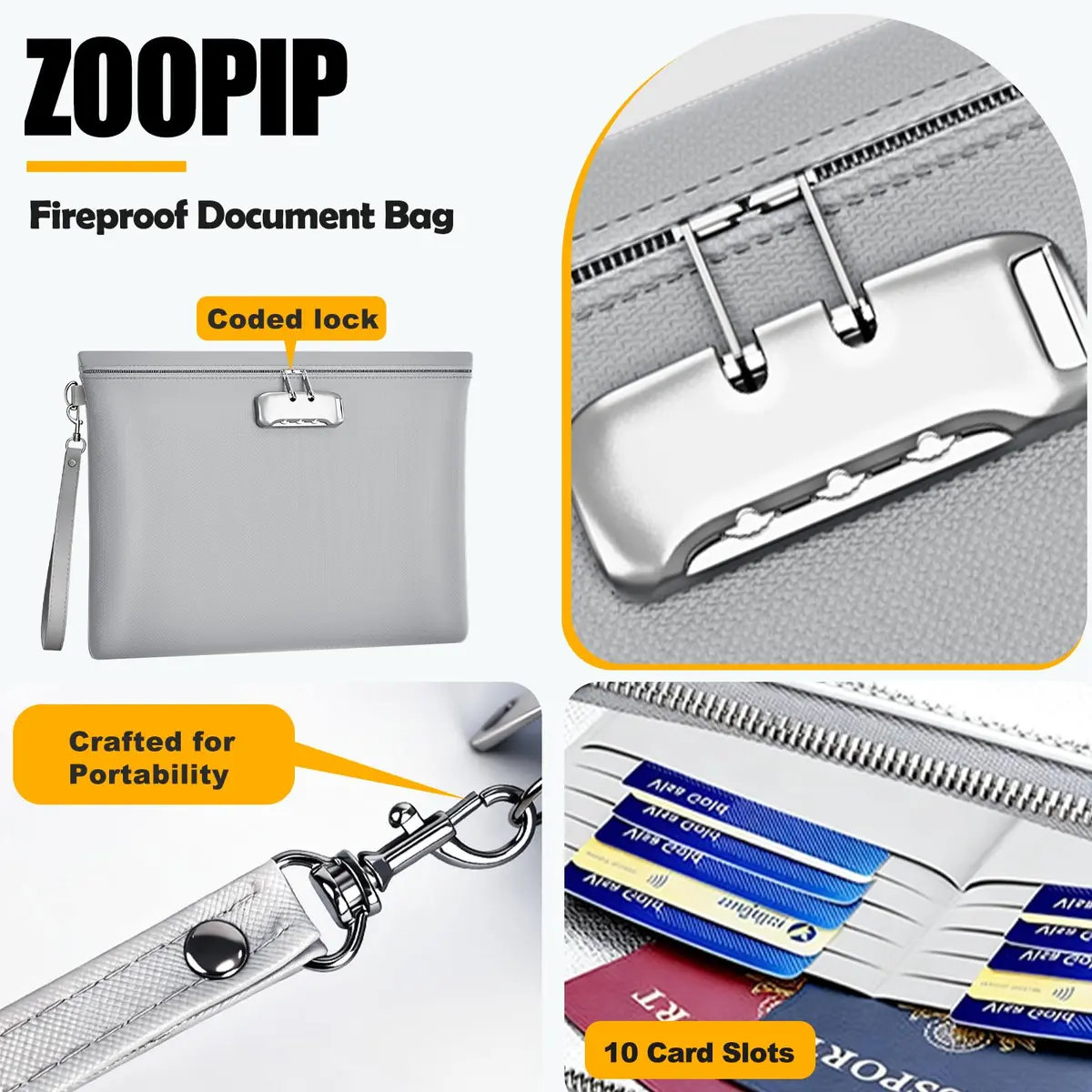 ZOOPIP Fireproof Document Bag Lock 14.3"x10.2" | Waterproof & Flame Resistant - view 5