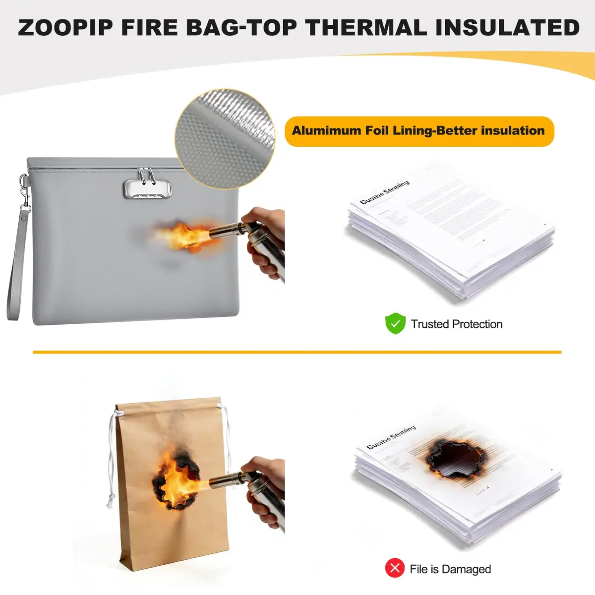 ZOOPIP Fireproof Document Bag Lock 14.3"x10.2" | Waterproof & Flame Resistant - view 6